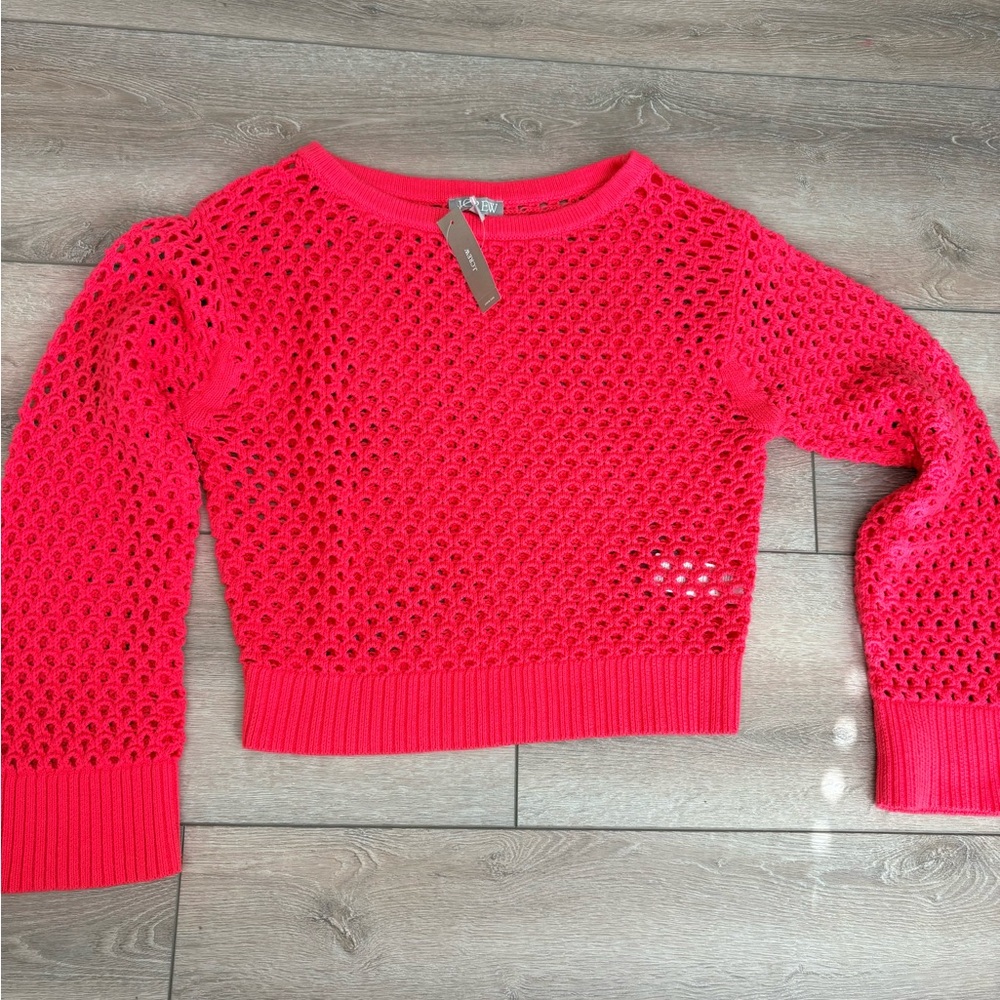 J. Crew Open-Knit Crewneck Sweater in Hot Pink